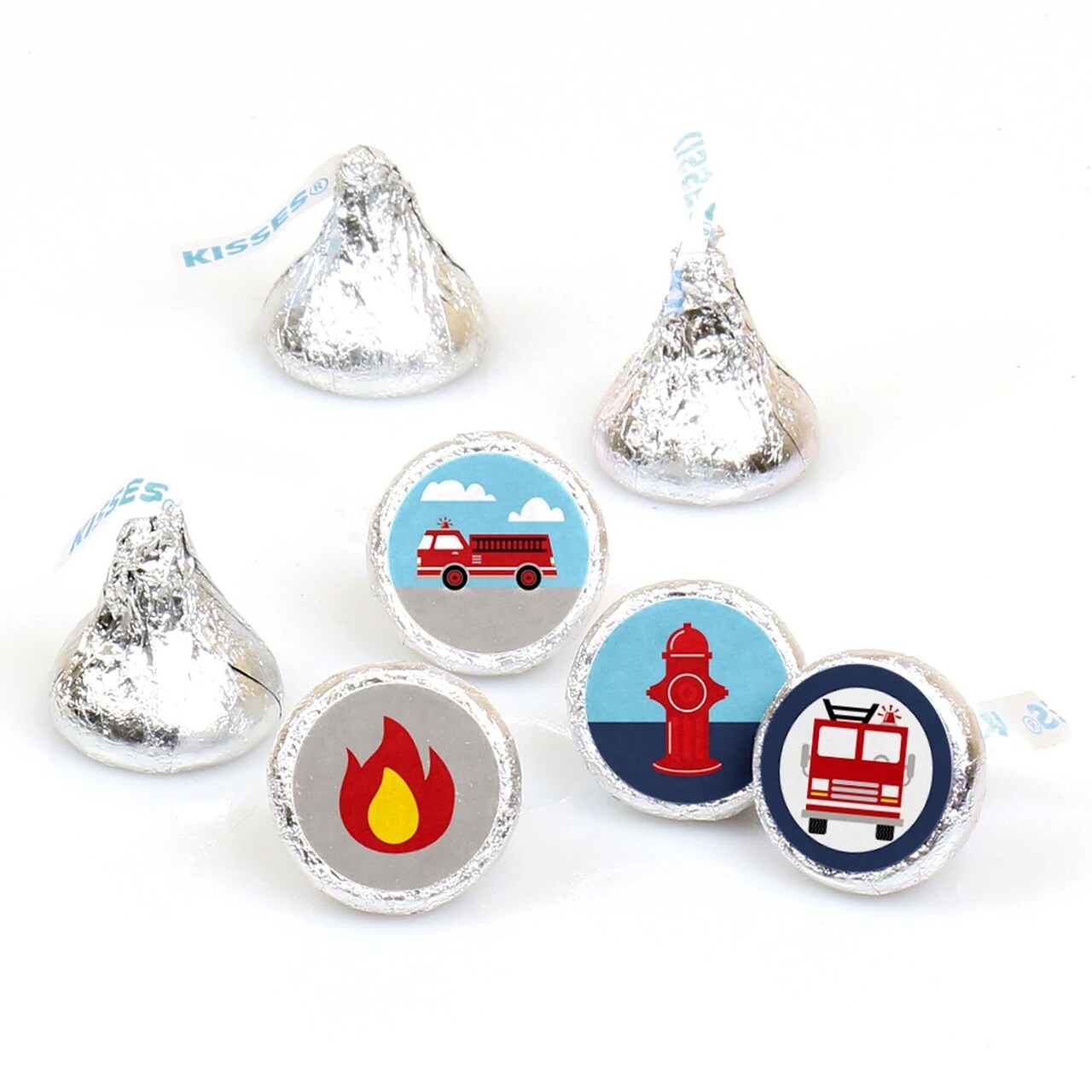 Big Dot of Happiness Fired Up Fire Truck - Firefighter Firetruck Party Round Candy Sticker Favors - Labels Fits Chocolate Candy (1 sheet of 108)